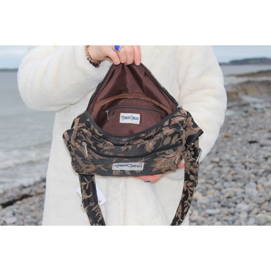 Giant bum bag black floral tapestry